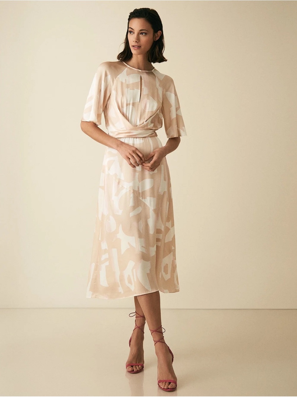 Reiss Arlo half-sleeve printed midi dress, size 6